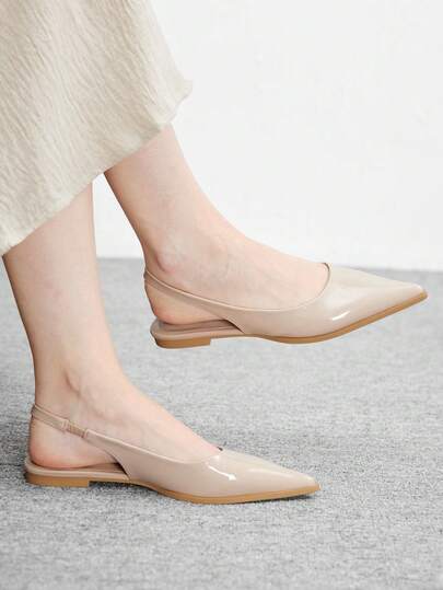 CUCCOO BIZCHIC Zapatos de mujer de suela plana con punta, color albaricoque, con correa trasera sencilla. Zapatos planos versátiles y livianos para uso diario, cómodos para ir al trabajo y otras ocupaciones.