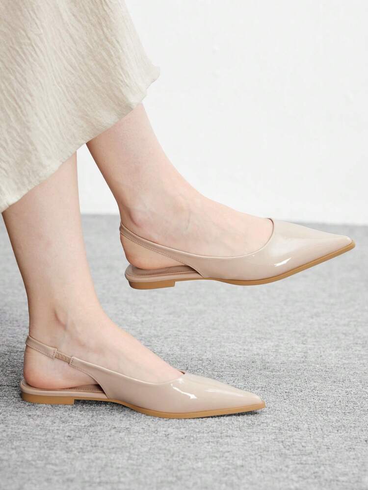 CUCCOO BIZCHIC Women Shoes Flat Bottom Pointed Apricot Simple Back Strap Slingback Women's Flat Bottom Shoes Daily Versatile Lightweight Comfort Commuter To Work Occupational Comfort Flat Bottom Women's Shoes Spring Shoes