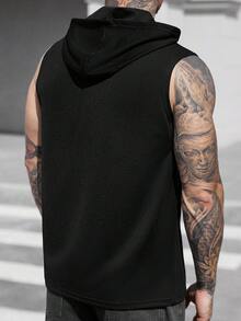 Manfinity CasualCool 男士纯色纯色简约连帽日常无袖针织背心，适合运动锻炼 - 黑色 - 查看 2