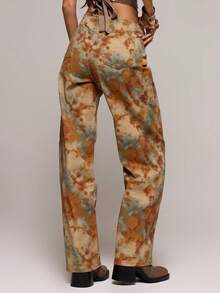 MUSERA 孔雀印花系带直筒牛仔裤，酷女孩街头风，秋冬外出必备 - 彩色 - 查看 4