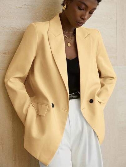 Aveloria Modichic Women's Business Style Solid Color Double-Breasted Blazer Jacket For Commuting, Autumn 