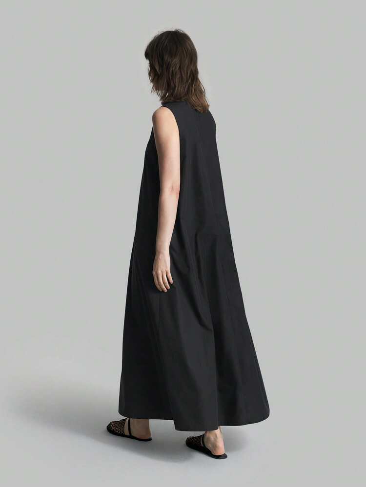 2026 New Women's Summer Black V-Neck Sleeveless Maxi Loose Dress, Suitable For Casual Urban, Elegant Minimalist, Suitable For Outings, Holidays, Beach, Country Music Festivals, Teacher's Day Tea Parties And Gatherings