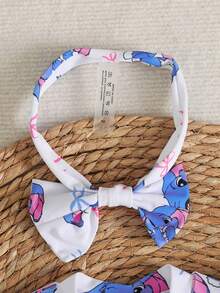 SHEIN 女婴可爱蝴蝶结兔子和大象印花发带（2件套）；女婴荷叶边袖泳衣；女婴拉链泳衣；女婴长袖泳衣；女婴防晒泳衣；幼儿女童长袖泳衣；幼儿防晒泳衣；女童可爱动物印花泳衣；幼儿夏季套装；亲子泳装 - 藍色 - 查看 6