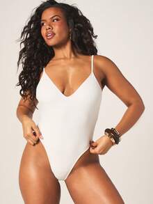 MISSGUIDED Bridal Rhinestone Detail Cut-Out One-Piece Swimsuit With V-Neck And High-Rise Coverage Wedding Honeymoon Monokini - White - View 4