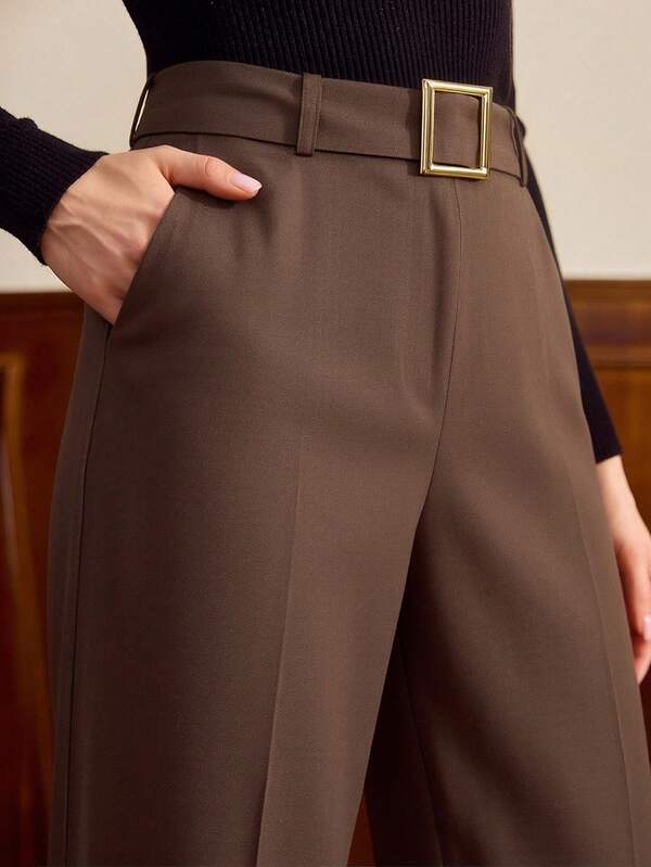 Vintamour Vintage Elegant Women's Pants With Pockets And Belt, Casual Workwear Holiday Suit Pants