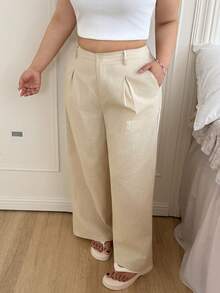 CovetEZ 大码纯色简约休闲棉麻裤 - 杏色 - 查看 6