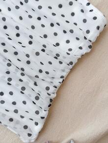 SHEIN Tween Girls Tank Tops & Camis With Matching Neck Gaiter, Ruched Midriff White Base Black Polka Dot - White - View 6