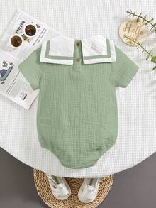 Baby Boy/Girl Casual Sporty Cute Style Short Sleeve Romper, Suitable For Spring/Summer Wear, Indoor And Outdoor - Green - View 7