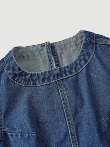 Sweetra 女士休闲牛仔背心短裤套装，夏季 - 深色水洗藍 - 查看 3