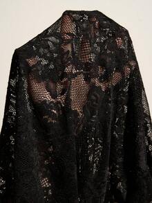 SHEIN Tall Women's See-Through Long Sleeves Sexy Lace T-Shirt - Black - View 8