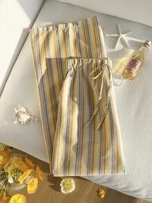 Comfortcana Quần nữ kẻ sọc, kiểu dáng thường ngày, thắt nút, đa năng. - Nhiều màu - Xem 4