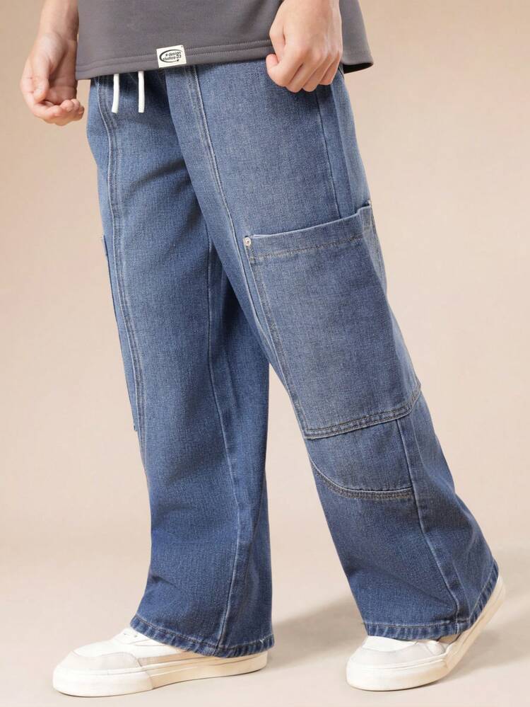 Wide Leg Cargo Jeans With Side Pockets