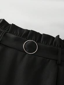 GlowEve CURVE Plus Size Women Elegant Commuter Decorative Button Ruched A-Line Skirt - Black - View 7