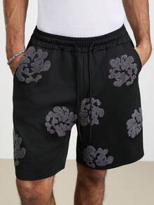 TOKVUE 男士夏季休闲刺绣抽绳腰短裤 - 黑色 - 查看 4