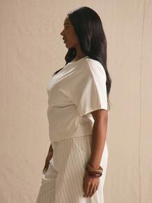 MUSERA Plus Size Cinched Waist Short Sleeve Top Spring Summer Elegant Cute Vacation Casual Everyday Sunlight Social Holiday Office Work Mothers Day Luxury - White - View 3