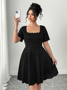 Elenzga Plus Size Knit Jacquard Collar & Hem Elegant Date Dress Black Dresses For Women Graduation Dresses Summer Outfits For Women Going Out Outfits Graduation Dresses Black Mini Dress Black Elegant Dress Scalloped Neckline Dress Stylish Black Dress Women's Black Dress Petal Neckla Ruffle Dress Spring Dress Women Summer Clothes Summer Holiday Outfits Casual Dress Formal Dress Elegant Dress For Women Wedding Guest Dress For Women Elegant Party Dresses Festival Dress - Black - View 4