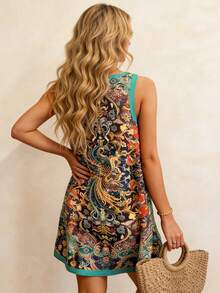 Vaclyn 女士印花无袖休闲连衣裙，适合度假 - 彩色 - 查看 2