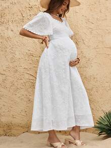 Boho Mama Pregnant Women's Summer Vacation Casual Sweetheart Collar Dress - White - View 3