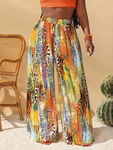 Slaydiva Women's Casual Printed Pants, Suitable For Music Festivals, Easter, Nashville, Western Style, Nomadic Style, Birthday Parties, Graduation Season, Student Wear, Daily Outings, All-Match Versatile, Leisure, Vacation, Cruise Travel, Beach, Sunbathing, Vacation Prints, Leopard Print - Multicolor - View 5