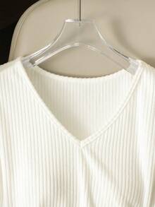 Franclia Elegant T-Shirt Short-Sleeved T-Shirt White T-Shirt Drawstring Design T-Shirt Women's Elegant T-Shirt Versatile T-Shirt Women's Casual Vacation T-Shirt Women's Outing T-Shirt Women's Commuting Wear Women's Spring And Summer T-Shirt Women's Graduation Season T-Shirt - White - View 7