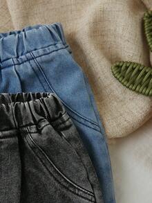 2pcs/Set Baby Boys' Loose Fit Washed Denim Jeans,Grey Summer 2016 Aesthetic Back-To-School,Criss-Cross Pleated Lightweight Soft Toddler Denim Pants - Multicolor - View 7