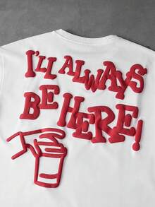 PAVTROS Men's Fashionable Slogan Graphic Round Neck Short Sleeve T-Shirt, Summer - White - View 5