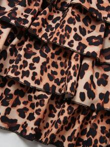 Franclia Women's Elegant Leopard Print Flare Dress - Coffee Brown - View 4