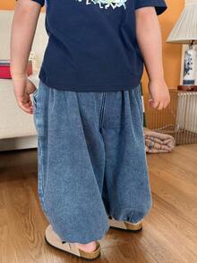 DAZY Baby Boys' Loose Fit Washed Denim Jeans, Korean Style - Blue - View 5