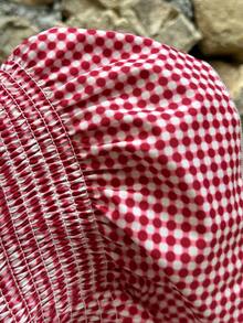 Sunnyshic 女士夏季海滩度假风印花荷叶边抹胸上衣 - 紅白色 - 查看 7