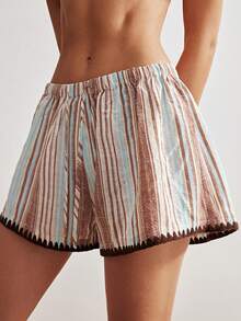 Bohemela Pantalones cortos sueltos de mujer con rayas tejidas para vacaciones informales - Multicolor - Ver 5