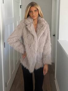 Sydney Algeri Jaqueta feminina casual de manga comprida e cor sólida, outono/inverno - Caqui - Ver 1