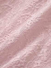 SHEIN Frenchy 大码纯色蕾丝边简约优雅T恤，夏季短袖T恤，度假必备，夏季女装，休闲日常穿着 - 藕粉色 - 查看 8