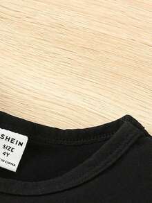SHEIN Áo thun ngắn tay cổ tròn in chữ và hoạt hình phong cách thường ngày cho bé gái, thích hợp mặc mùa hè. - Hồng - Xem 8