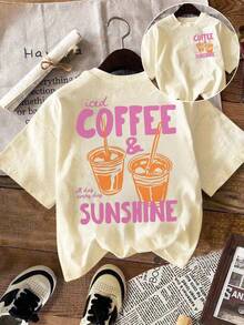 EMERY ROSE Iced Coffee And Sunshine Shirt, Iced Coffee Shirt, Coffee Lover Gifts, Summer Tshirt, Summer Vibes Shirt, Coffee TShirt - Apricot - View 1
