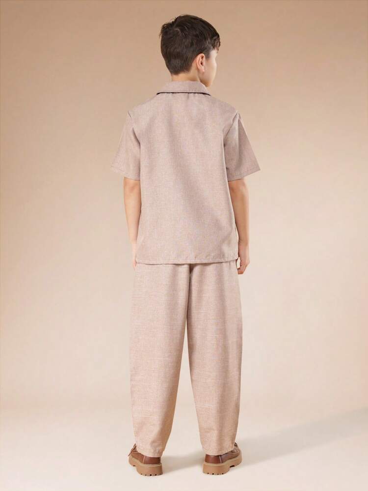 Linen Feel Shirt And Barrel Leg Pants Set