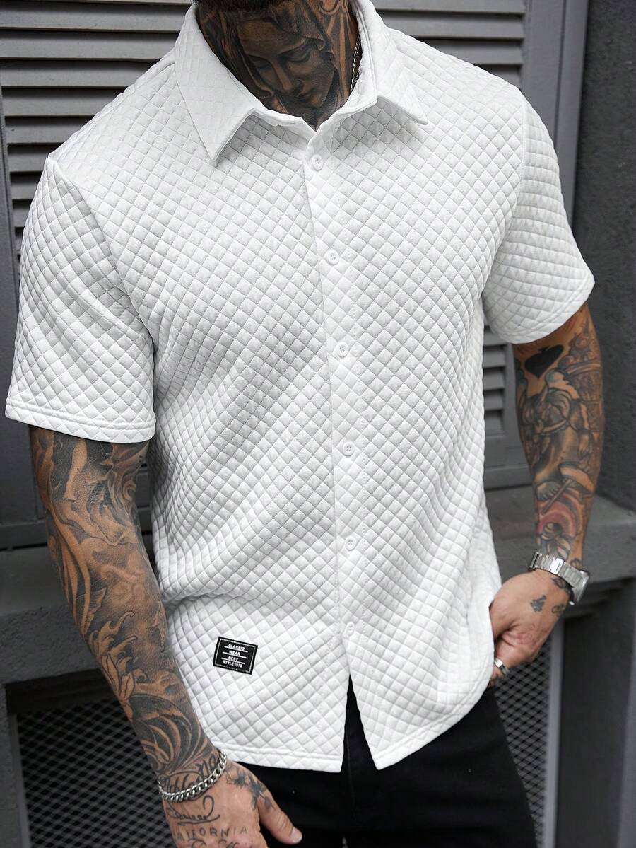 Manfinity CasualCool Áo sơ mi nam tay ngắn màu trơn tối giản phong cách thường ngày - trắng - Xem 1