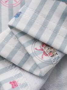 DAZY Tween Girl Letter & Cartoon Print Round Neck Short Sleeve Top And Striped Print Pants Pajama Set - Beige - View 3