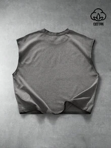 PAVTROS Men's Casual Ombre Round Neck Loose Tank Top, Summer - Grey - View 2