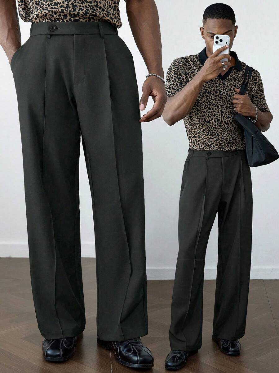 HUEFORM 男士防皱棕色宽松休闲阔腿裤 - 深灰色 - 查看 1