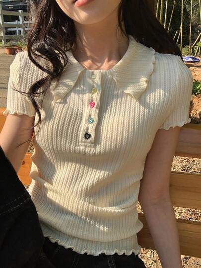 DAZY 女士休闲纯色纹理短袖T恤，夏季百搭