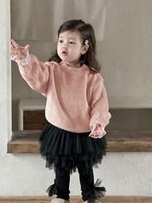 DAZY Baby Girls' Crew Neck Solid Color Casual Long Sleeve Sweater Toddler Girls Clothes - Pink - View 3