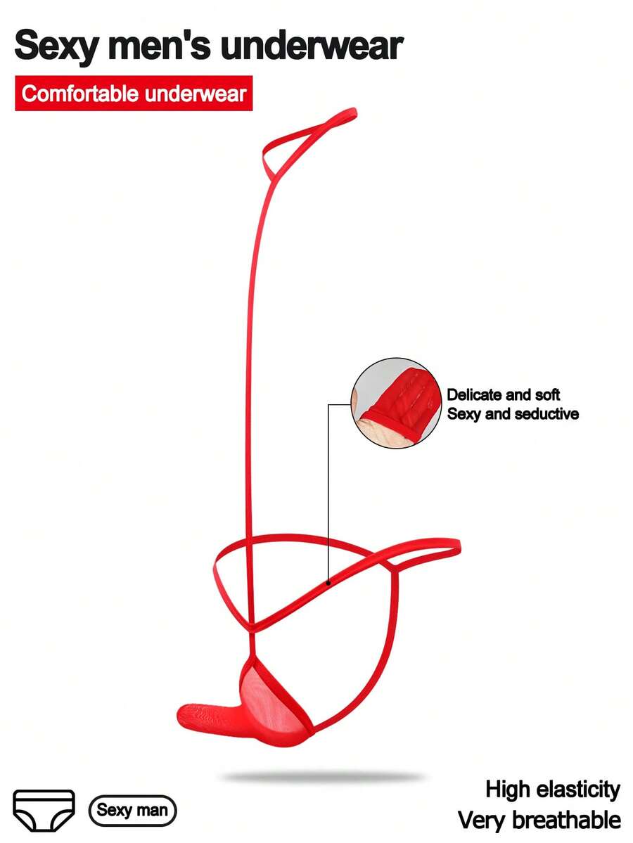 DrisQ Fashionable Neck-Hanging Bright Red Hollow Mesh Sexy Men's Underwear, 1pc - Red - View 1
