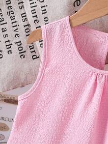 Genkimix Kids 2件套女童（小号）休闲针织黑色上衣背心和卡其色宽松裤，儿童夏季舒适日常服装 - 粉色 - 查看 6