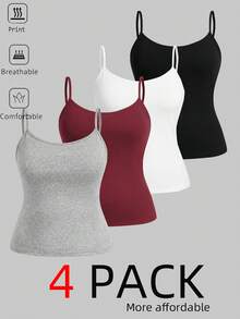 SHEIN Essnce 大码女装时尚返校季服装秋季服装黑色上衣秋季上衣休闲通勤秋季纯色黑色内衬和外层吊带背心四件套吊带背心 - 彩色 - 查看 1