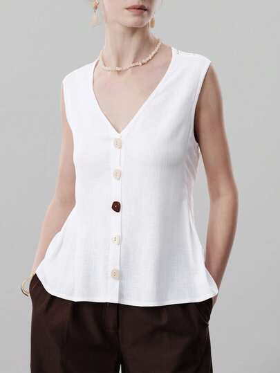 Aalyst Women's Spring/Summer Outerwear, Elegant & Fashionable, Suitable For New Year, Valentine's Day, Easter, Mother's Day, Middle Eastern Weddings, Workplace, Romantic Vacation, Linen Hollow-Out Embroidery Tie-Up A-Line Sleeveless Jacket, White