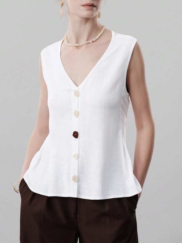 Aalyst Women's Spring/Summer Outerwear, Elegant & Fashionable, Suitable For New Year, Valentine's Day, Easter, Mother's Day, Middle Eastern Weddings, Workplace, Romantic Vacation, Linen Hollow-Out Embroidery Tie-Up A-Line Sleeveless Jacket, White