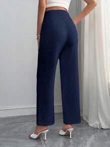 Momance 孕妇款可调节松紧腰全长喇叭裤，休闲通勤皆宜。 - 藏蓝色 - 查看 2