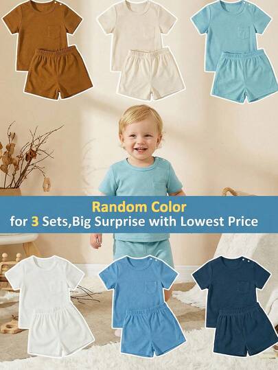 SHEIN Vintaside Kids Conjunto de 6 piezas de ropa casual de verano para niños pequeños, con camiseta de manga corta y pantalones cortos