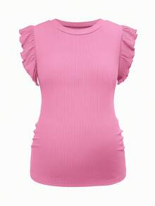 SHEIN 3pcs Maternity Casual Solid Color Ribbed Ruffle Armhole Fitted T-Shirts For Daily Commute, Summer - Multicolor - View 12