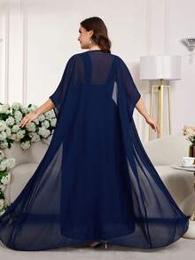 Reflora 大码闪亮优雅短袖连衣裙 - 藍色 - 查看 9